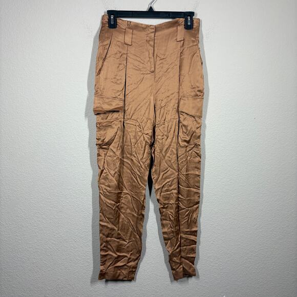 L'agence Womens 2 Paperbag Pants Brown High Waisted Straight Side Pockets - Picture 2 of 9